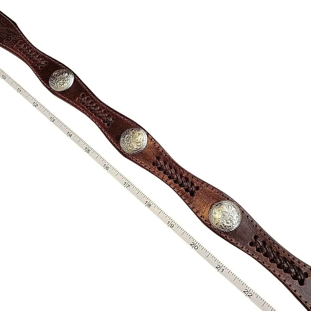 Kids Leather Belt w/Silver Tone Conchos Brown Embossed Size 27 RODEO Cowboy NEW